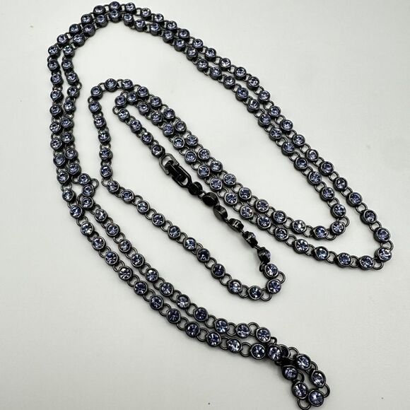 50” purple bezel set rhinestones with black stainless steel metal necklace! - Picture 3 of 12